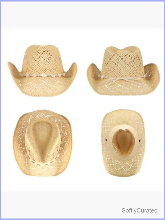 Straw Cowboy Hat with 3 Bands - Unisex Western Sun Hat